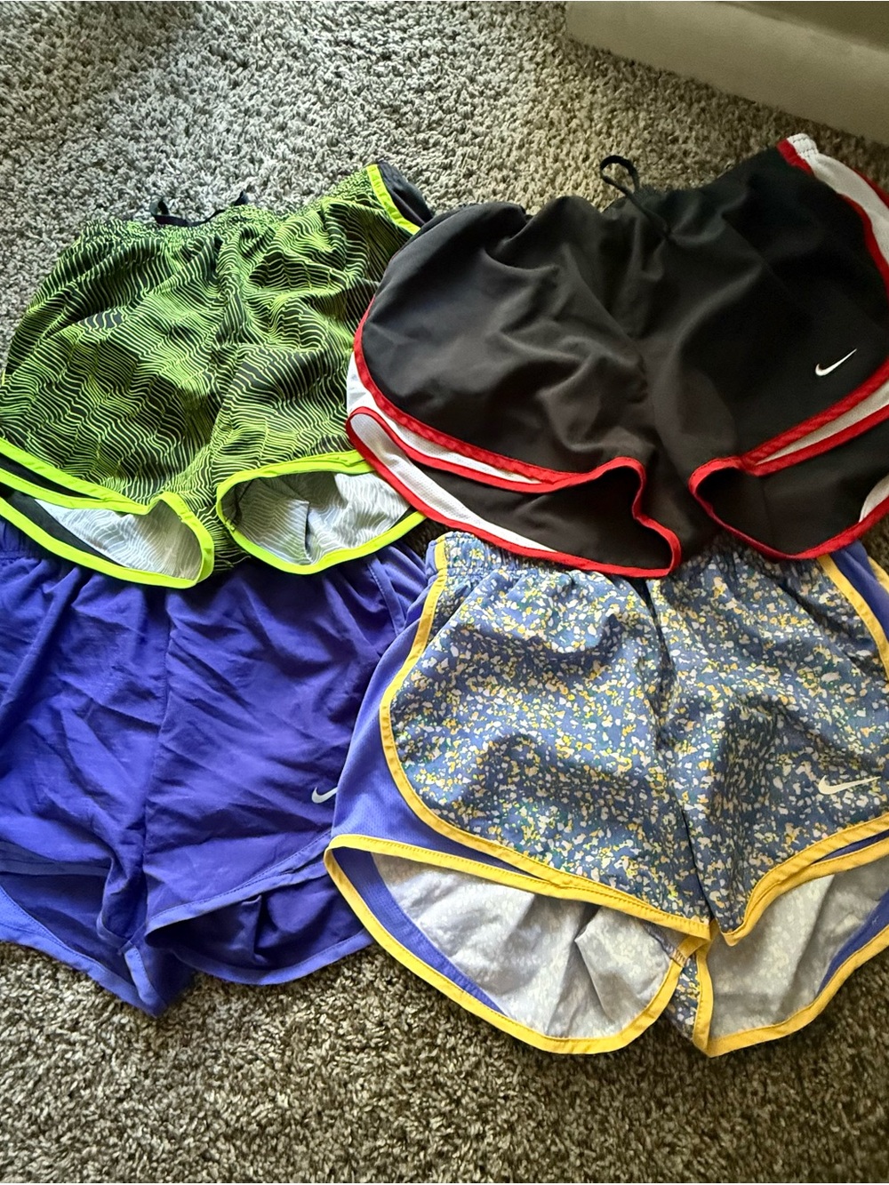 Nike Women's Running Shorts Bundle - Neon Green, Black, Purple, Blue